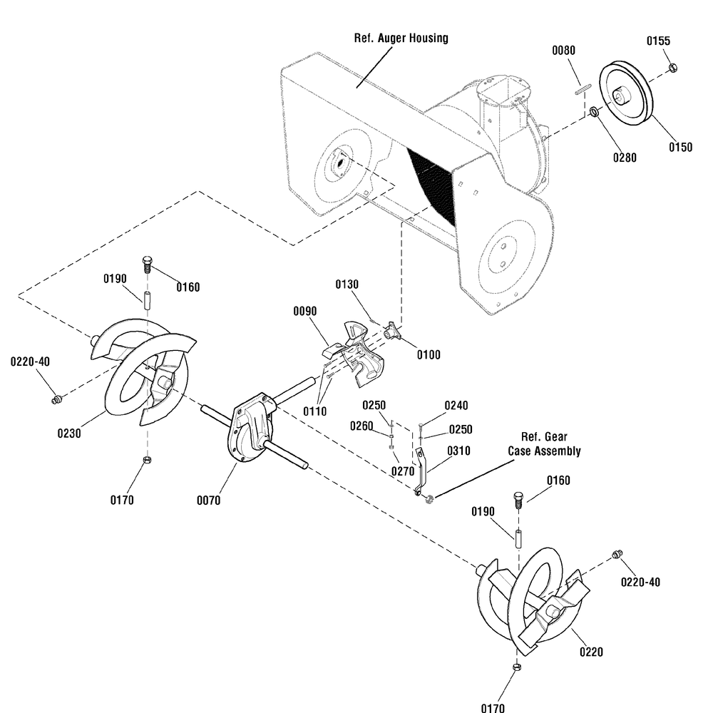 Auger Drive Group Diagram and Parts List for 1695874 2010 Briggs and Stratton Snow Blower